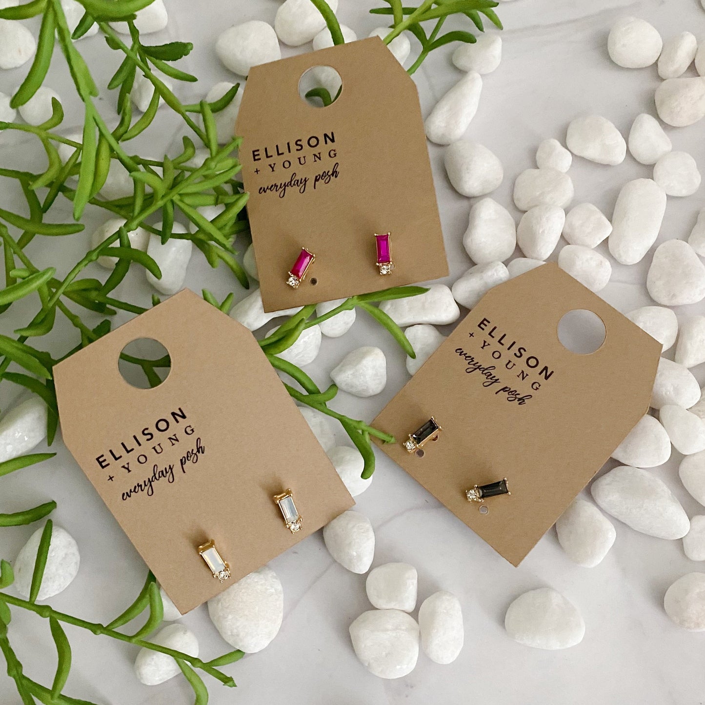 Baguette Cut Stone Stud Earrings by Ellisonyoung.com