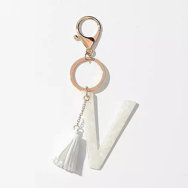 Tasseled Initial Key Chain, White by Ellisonyoung.com