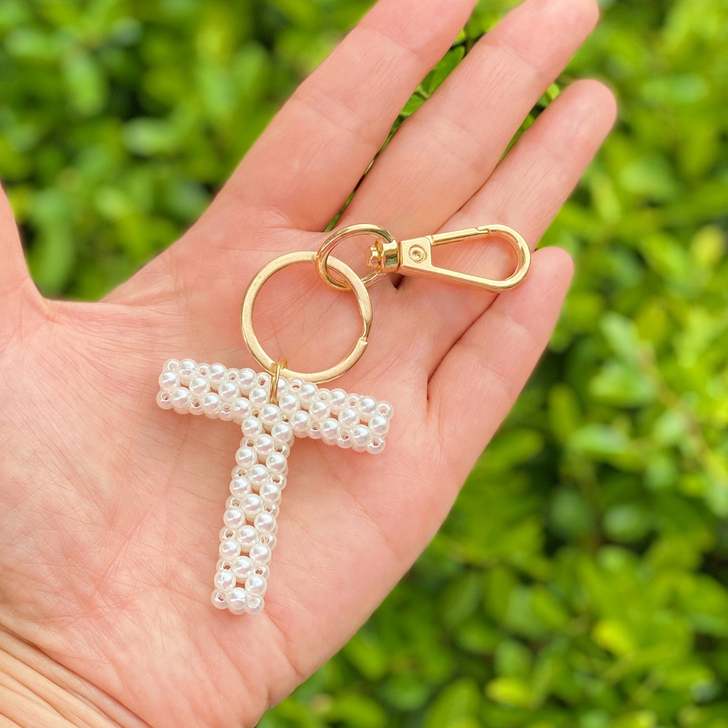 Hand Knitted Retro Pearl Initial Key Chain by Ellisonyoung.com