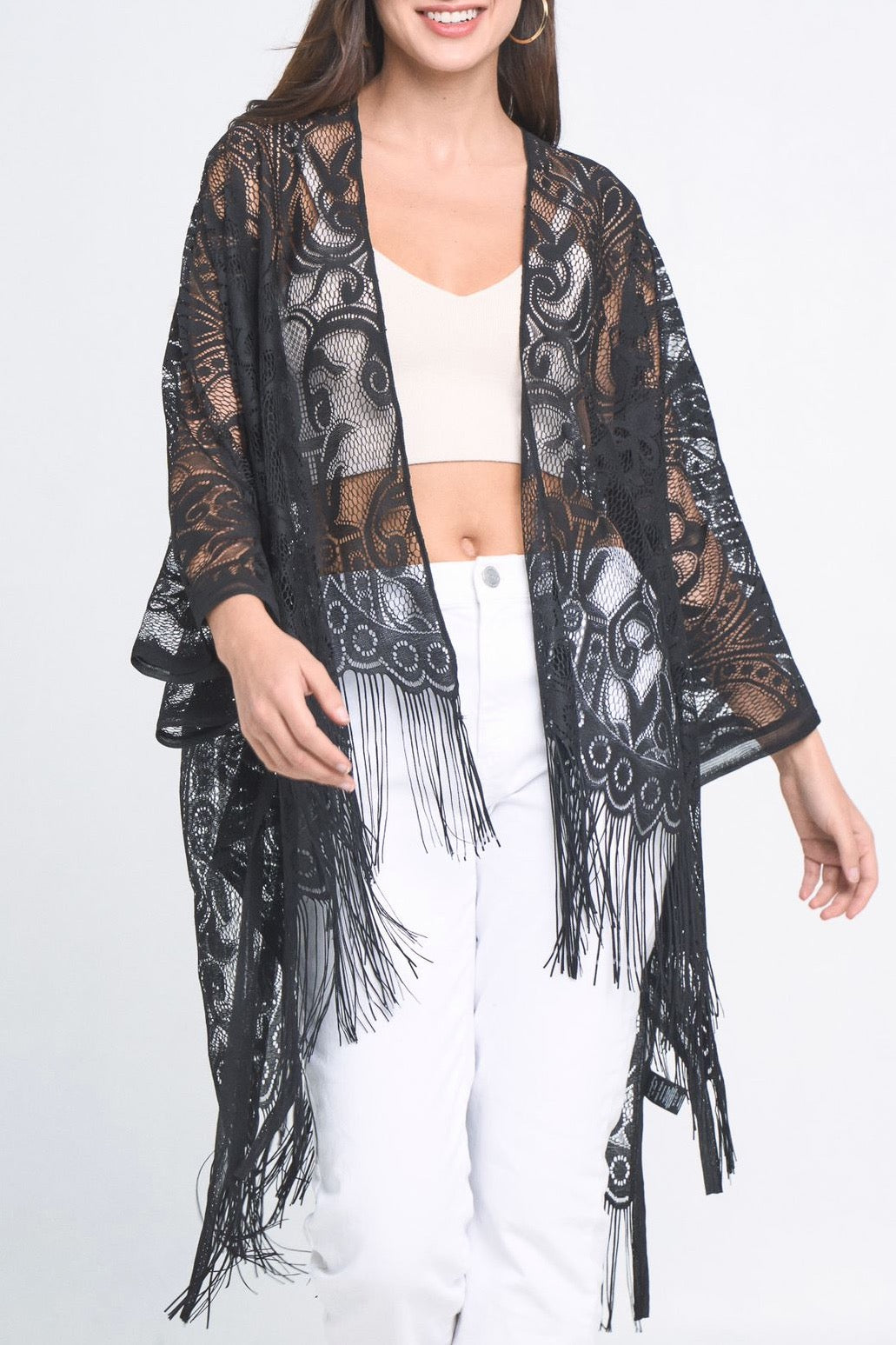 Elegant Lace Fringed Kimono by Ellisonyoung.com