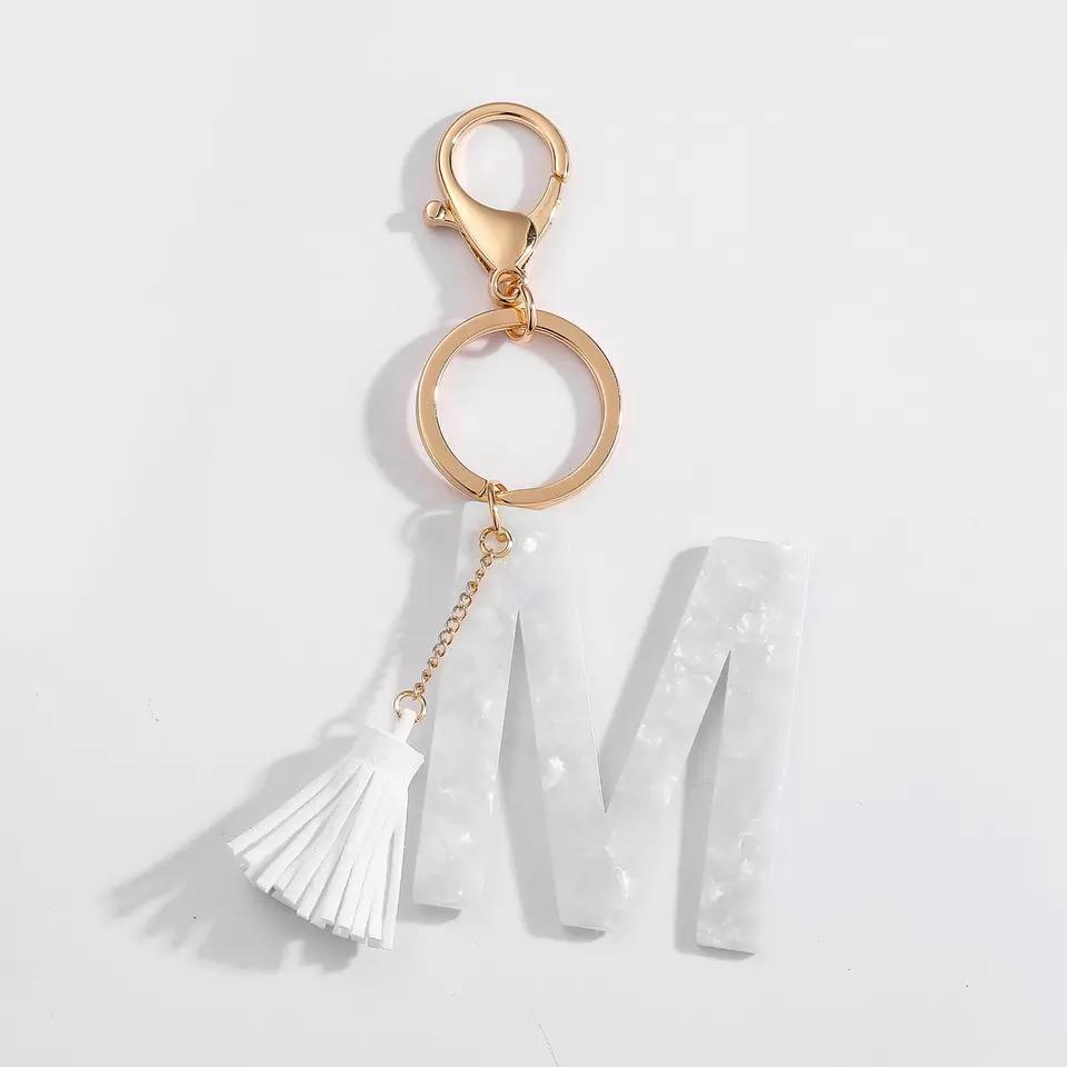 Tasseled Initial Key Chain, White by Ellisonyoung.com