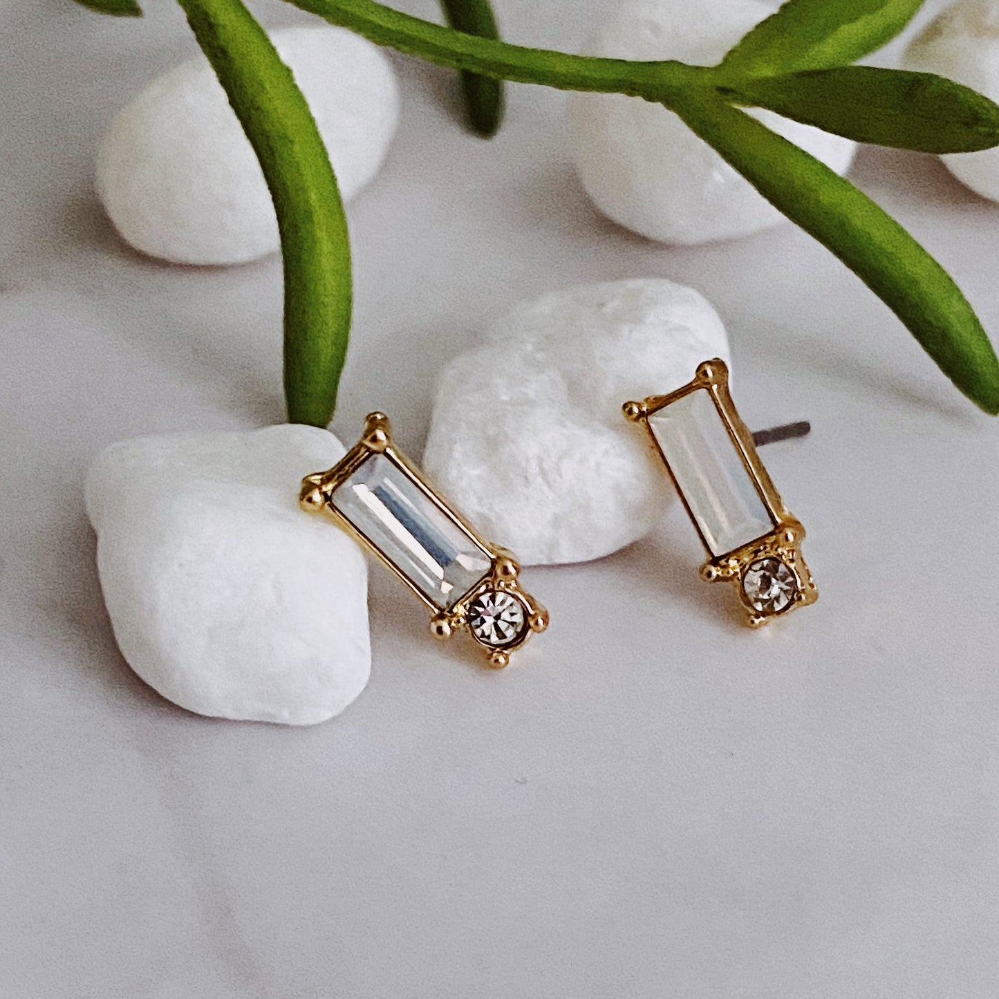 Baguette Cut Stone Stud Earrings by Ellisonyoung.com