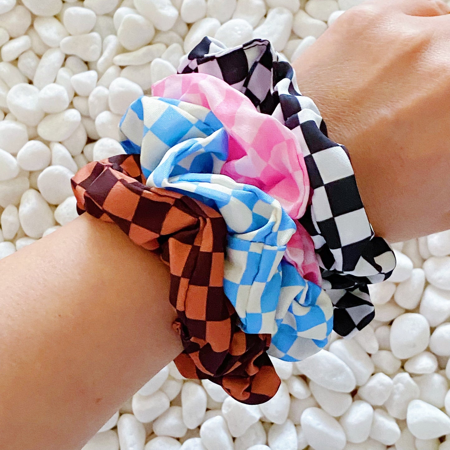 Checkerboard Hair Scrunchie Set Of 4 by Ellisonyoung.com