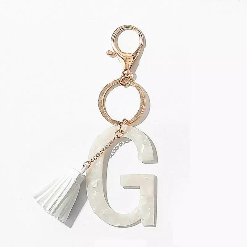 Tasseled Initial Key Chain, White by Ellisonyoung.com