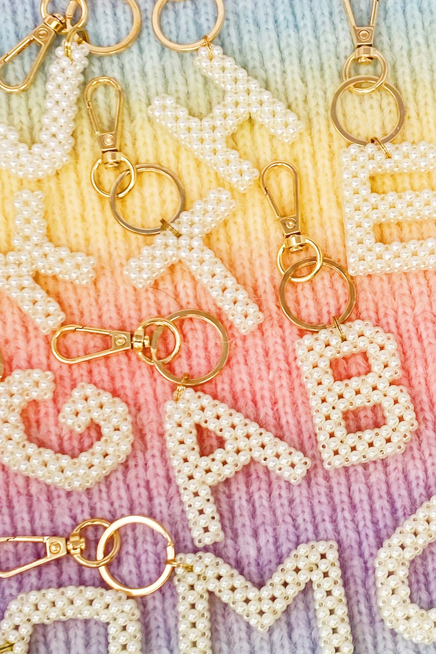 Hand Knitted Retro Pearl Initial Key Chain by Ellisonyoung.com