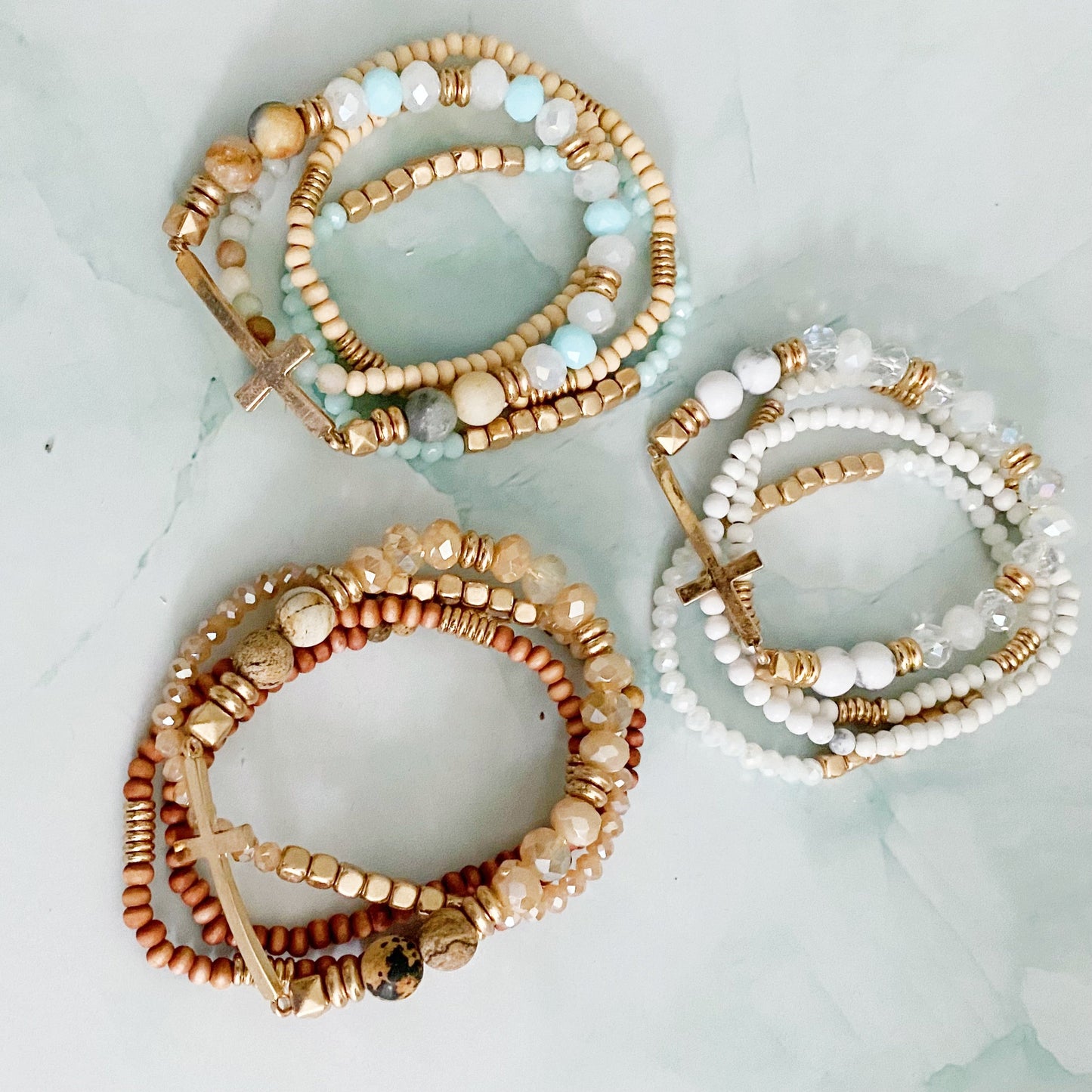 Set Of 4, Stone And Wooden Beads Bracelet by Ellisonyoung.com