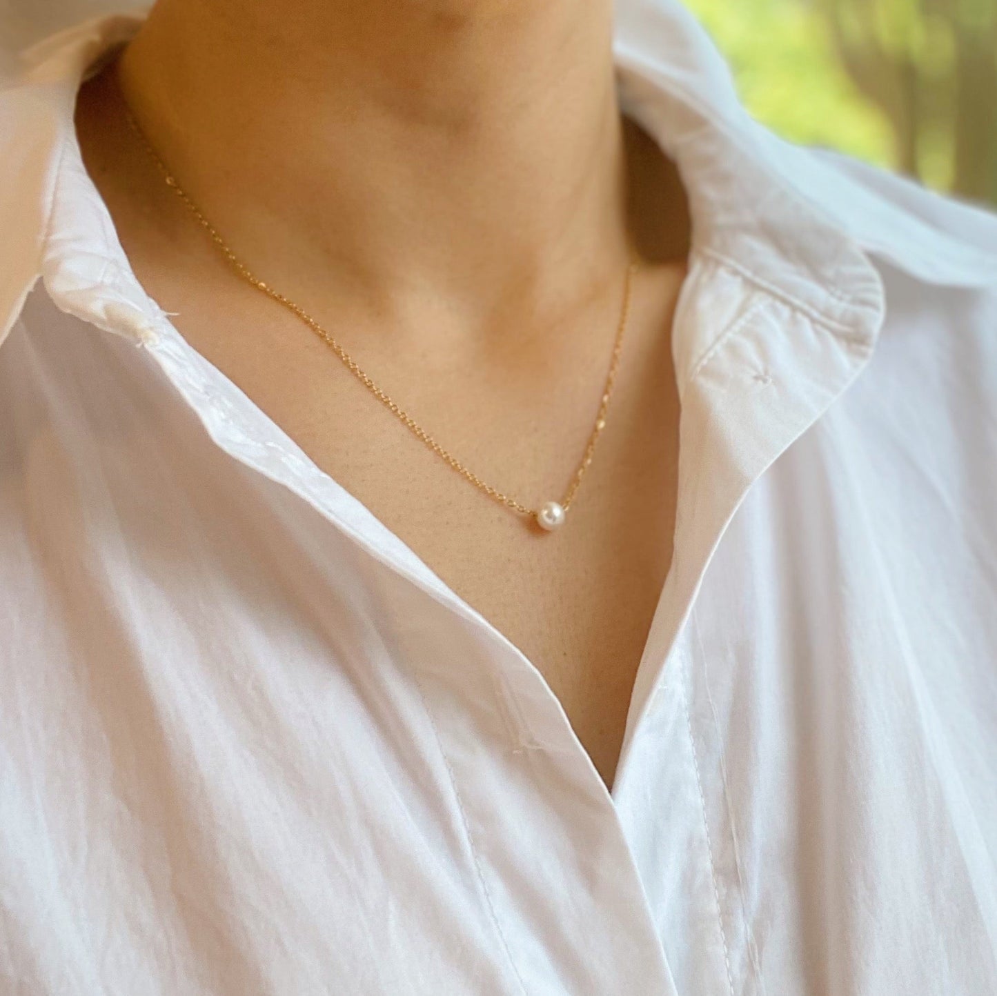 Dainty Single Pearl Necklace by Ellisonyoung.com