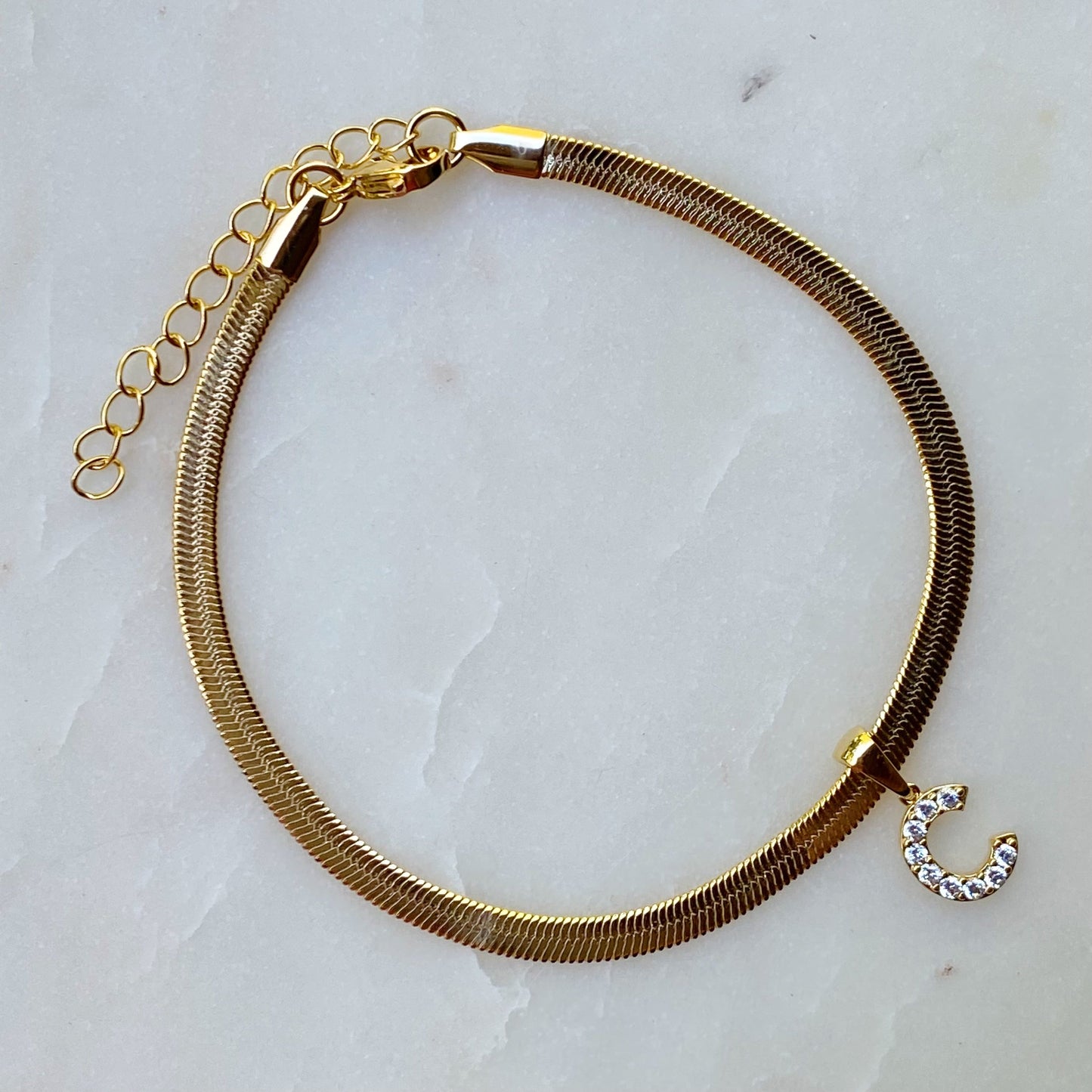 Herringbone Chain Initial Anklet by Ellisonyoung.com