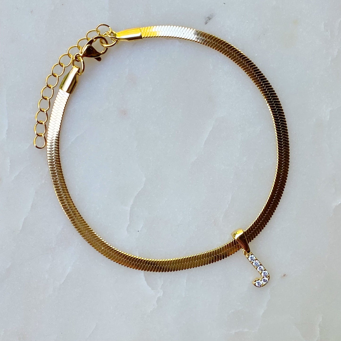 Herringbone Chain Initial Anklet by Ellisonyoung.com