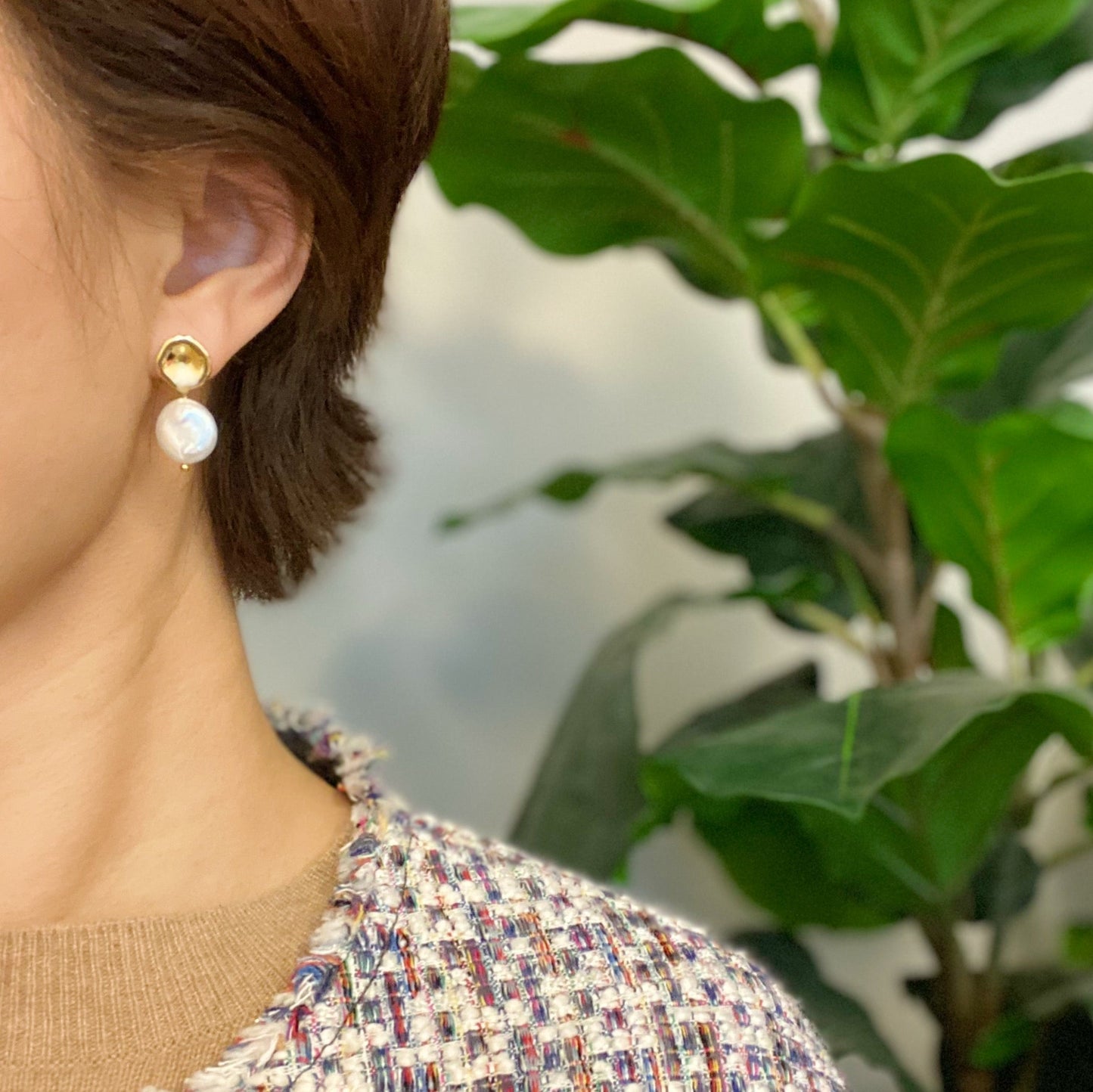 Golden Shell Pearl Drop Earrings by Ellisonyoung.com
