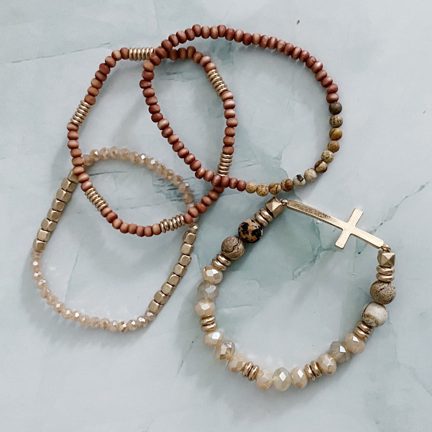 Set Of 4, Stone And Wooden Beads Bracelet by Ellisonyoung.com