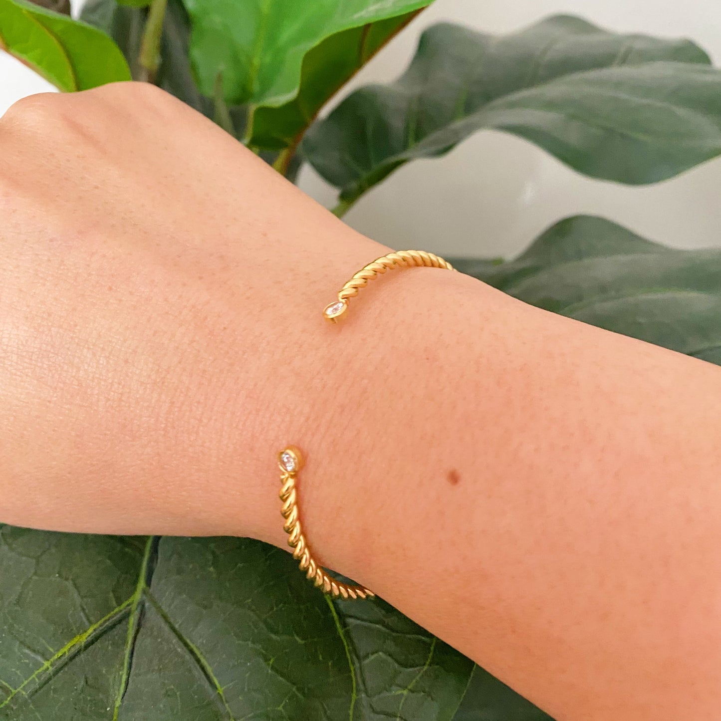 Slim And Cabled Open Bangle Bracelet by Ellisonyoung.com