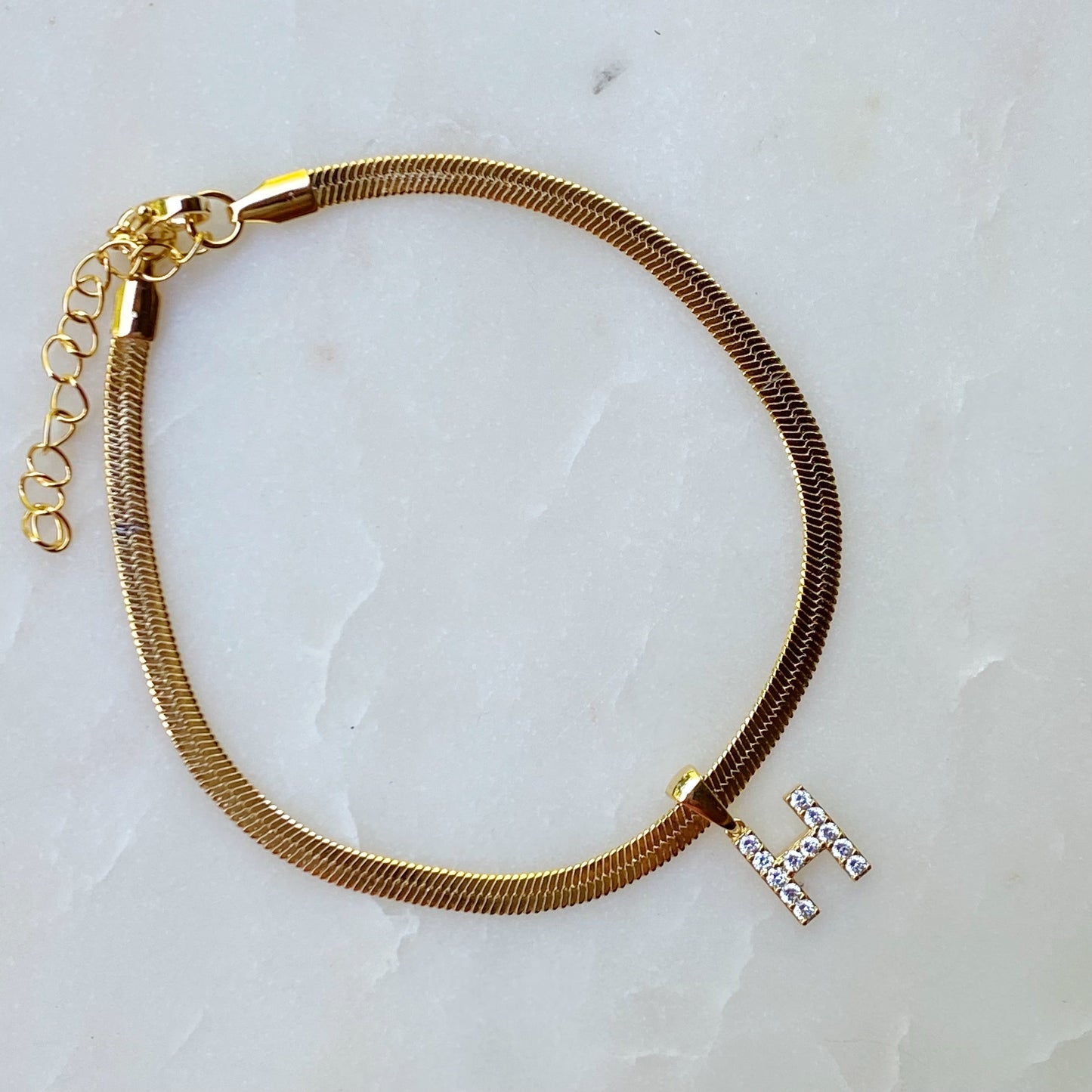 Herringbone Chain Initial Anklet by Ellisonyoung.com