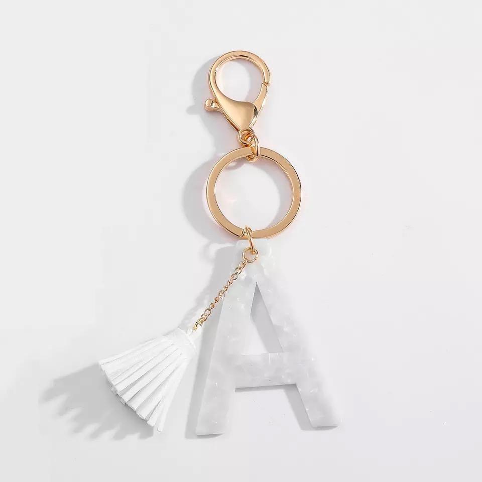 Tasseled Initial Key Chain, White by Ellisonyoung.com
