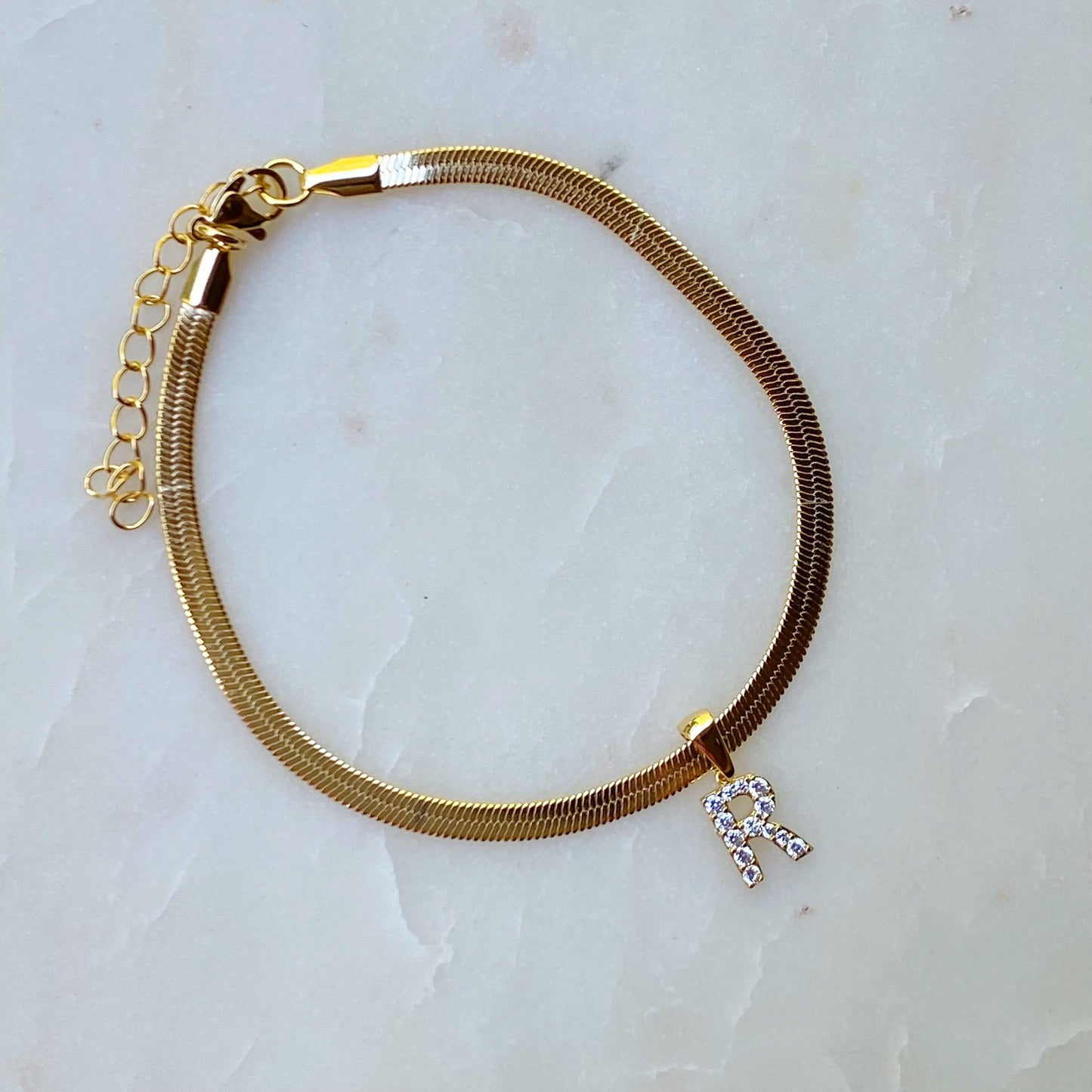 Herringbone Chain Initial Anklet by Ellisonyoung.com
