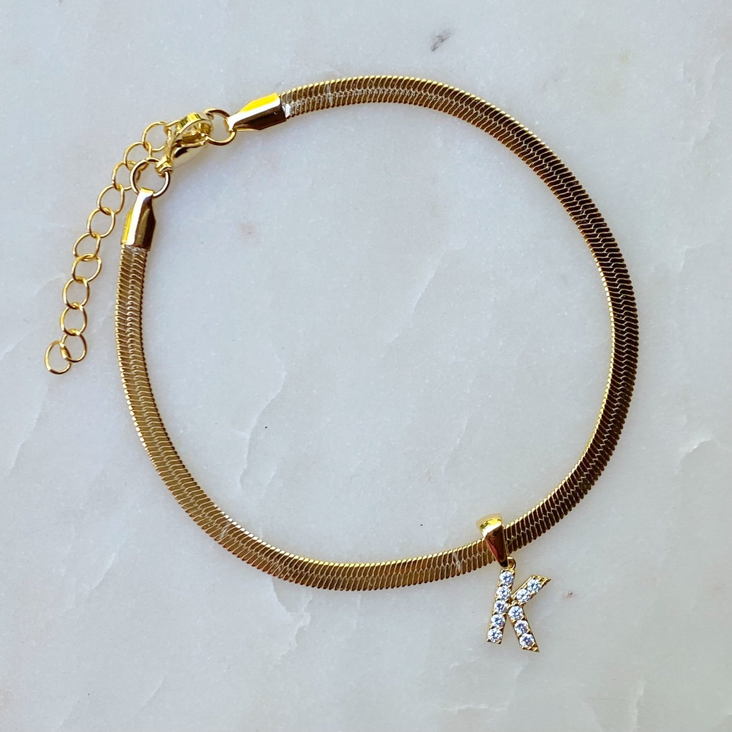 Herringbone Chain Initial Anklet by Ellisonyoung.com