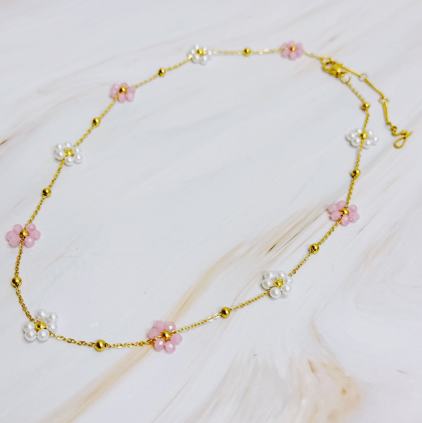 Pearl And Glass Bead Flower Necklace by Ellisonyoung.com