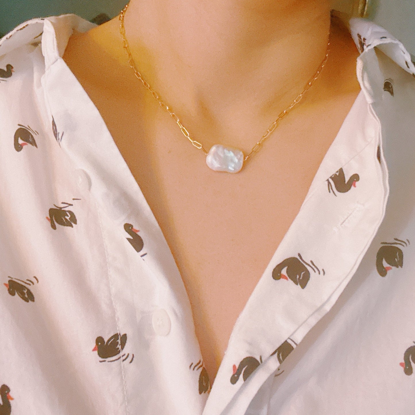 Hannah Baroque Pearl Chain Necklace by Ellisonyoung.com