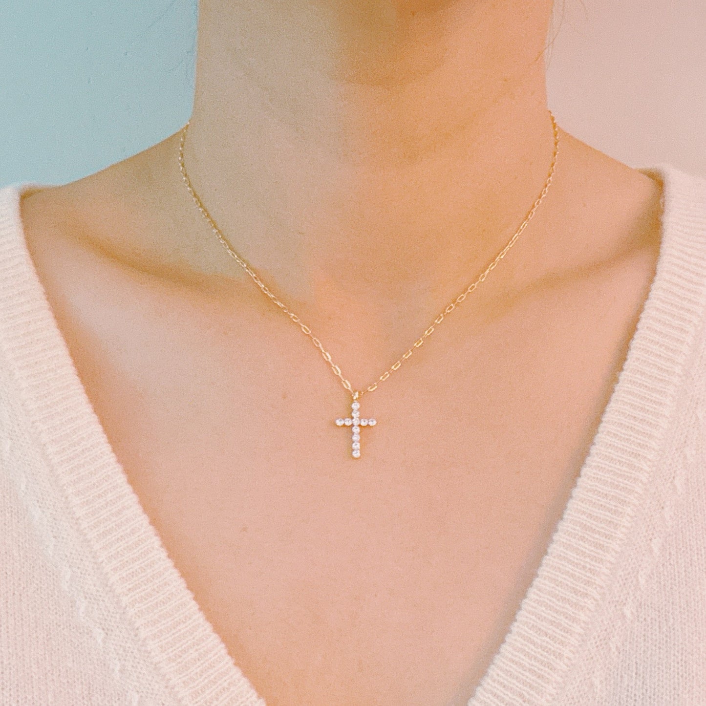 Faceted Crystal Cross Necklace by Ellisonyoung.com