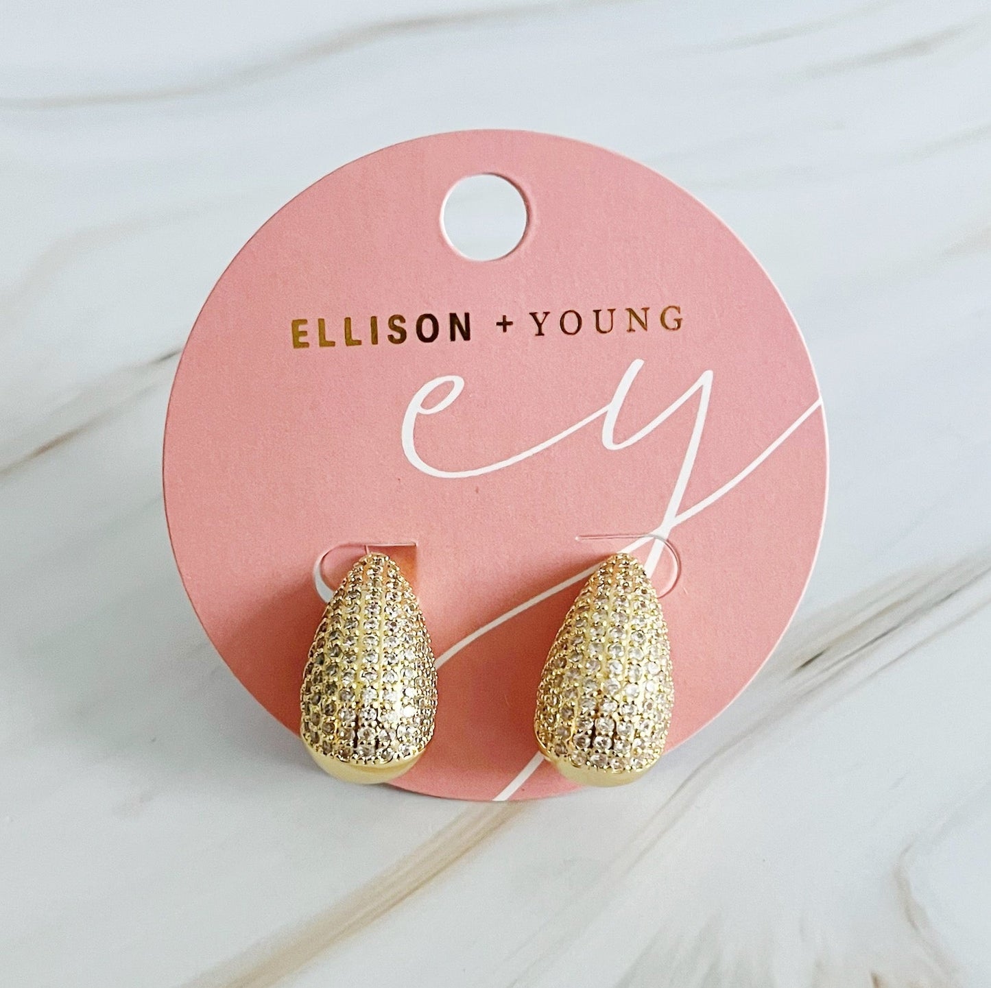 Paved Teardrop Stud Earrings by Ellisonyoung.com