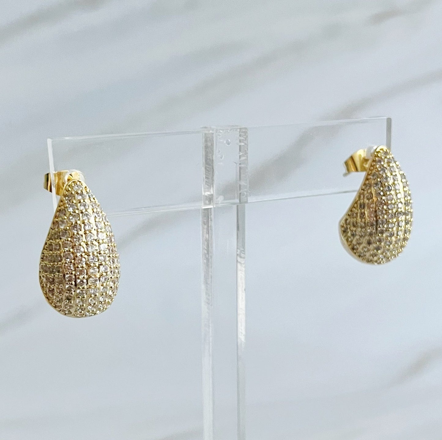 Paved Teardrop Stud Earrings by Ellisonyoung.com