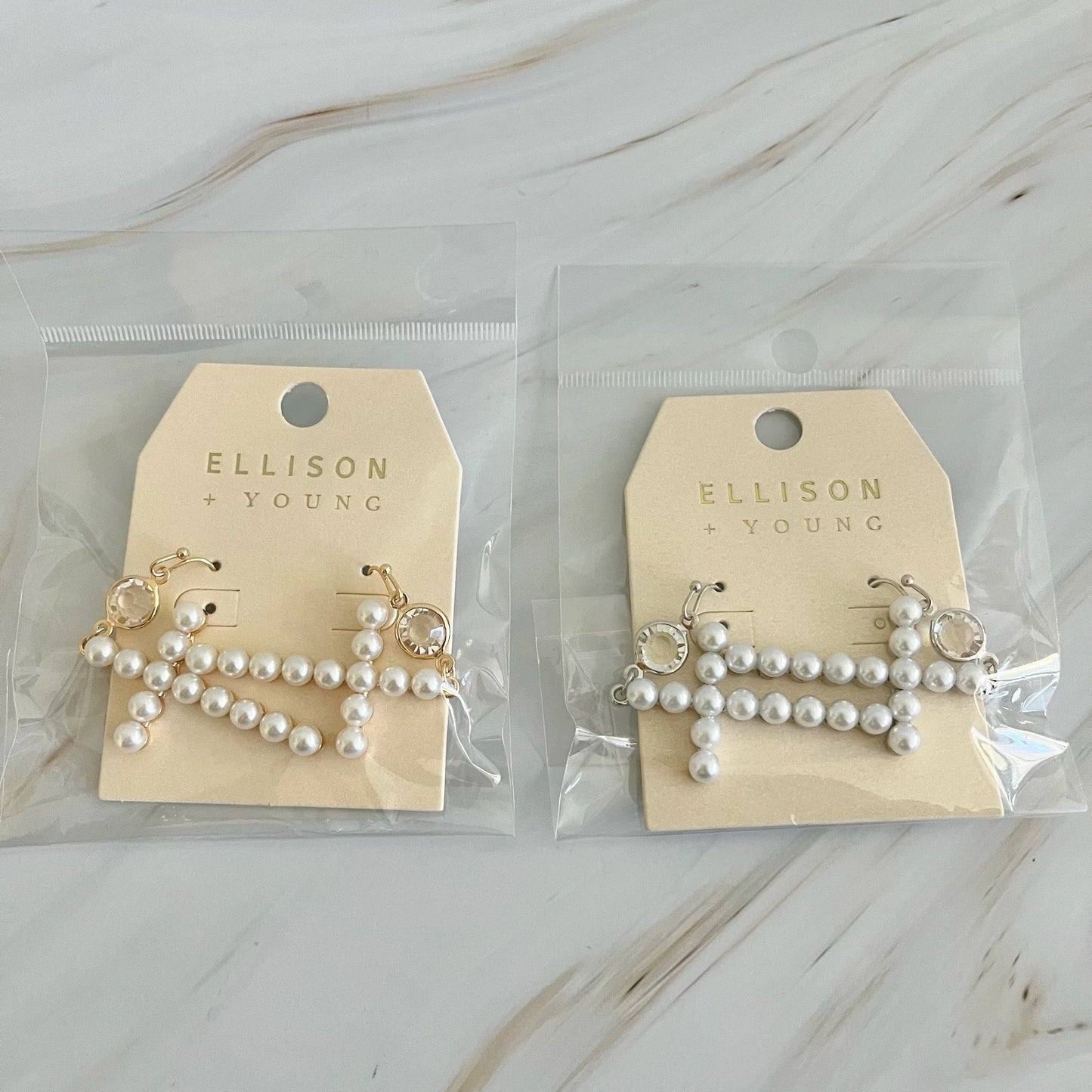 Pearl Cross Dangle Earrings by Ellisonyoung.com