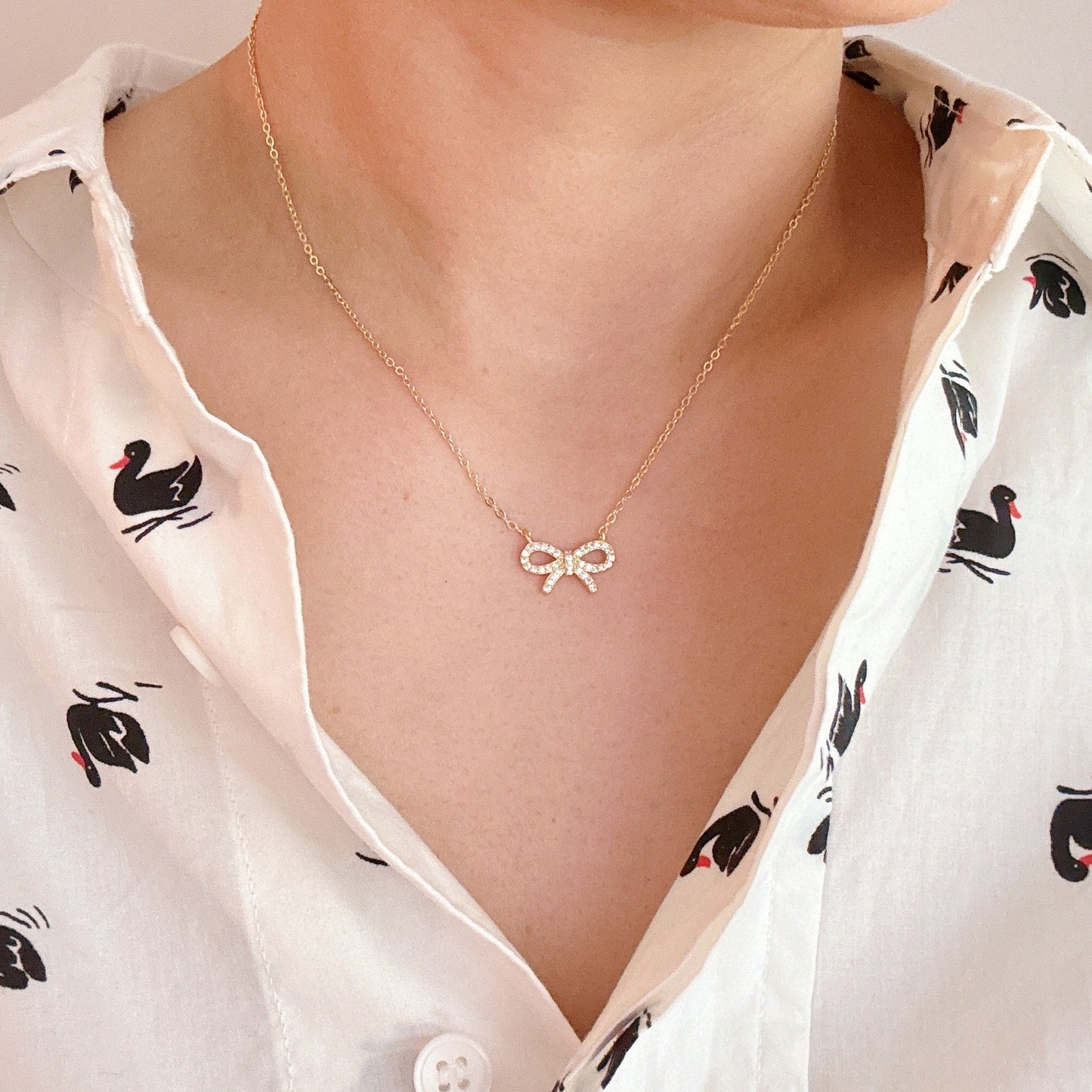 Shine Classy Bow Sterling Silver Necklace by Ellisonyoung.com