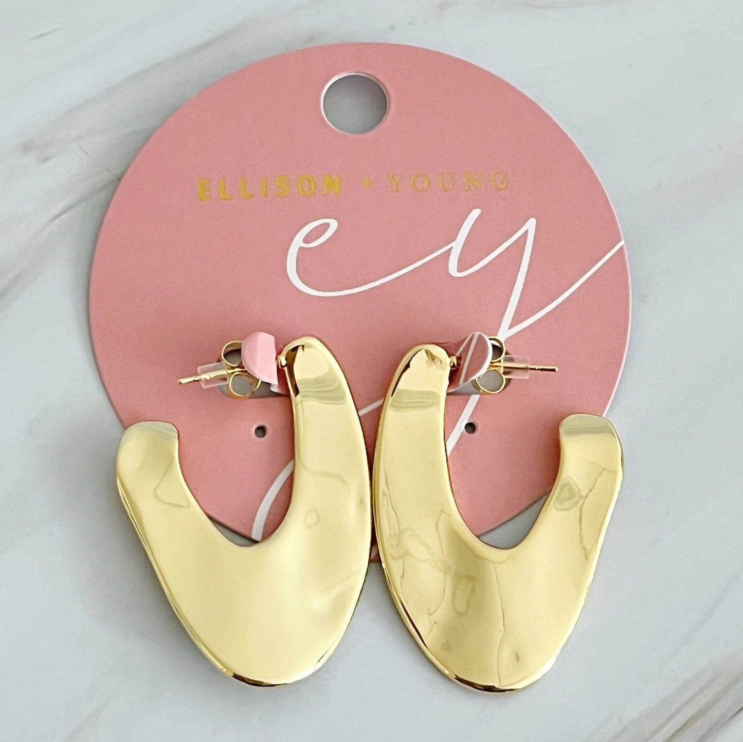 Polished Golden Art Hoop Earrings by Ellisonyoung.com