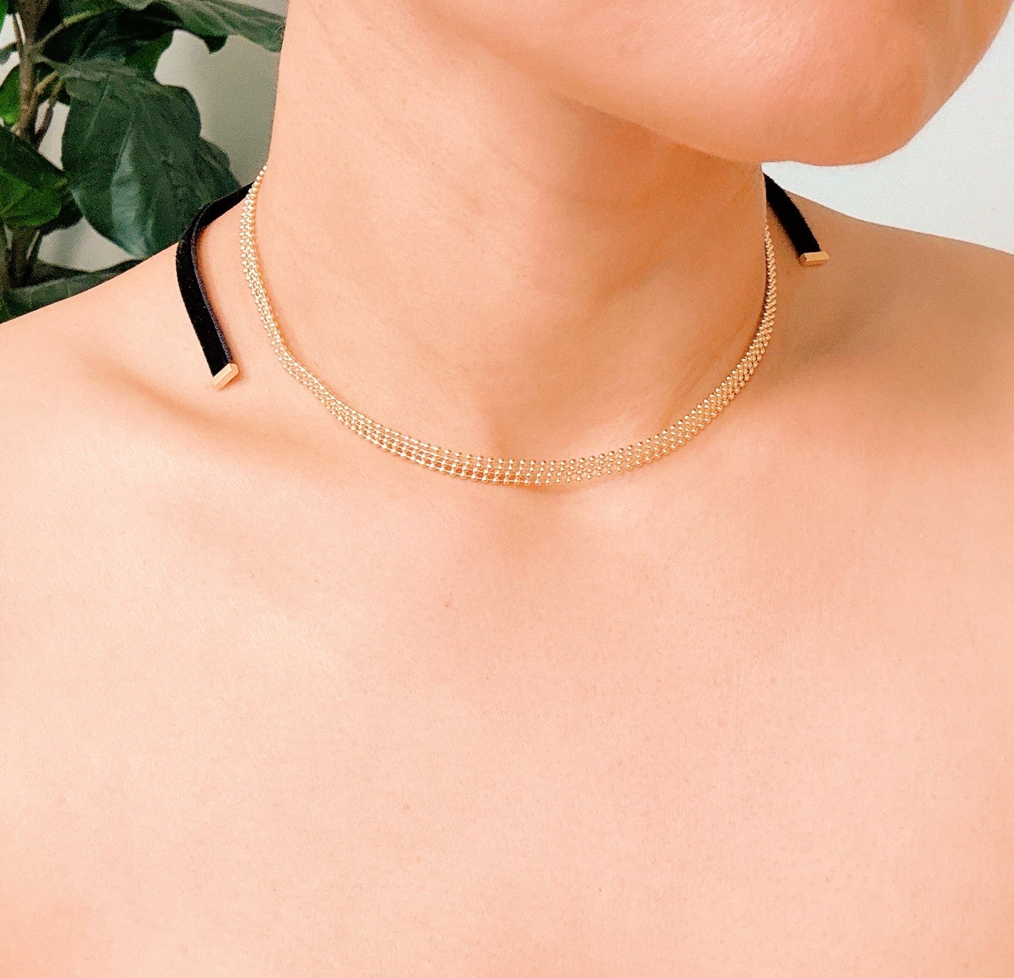 Ties On The Back Golden Choker Necklace by Ellisonyoung.com