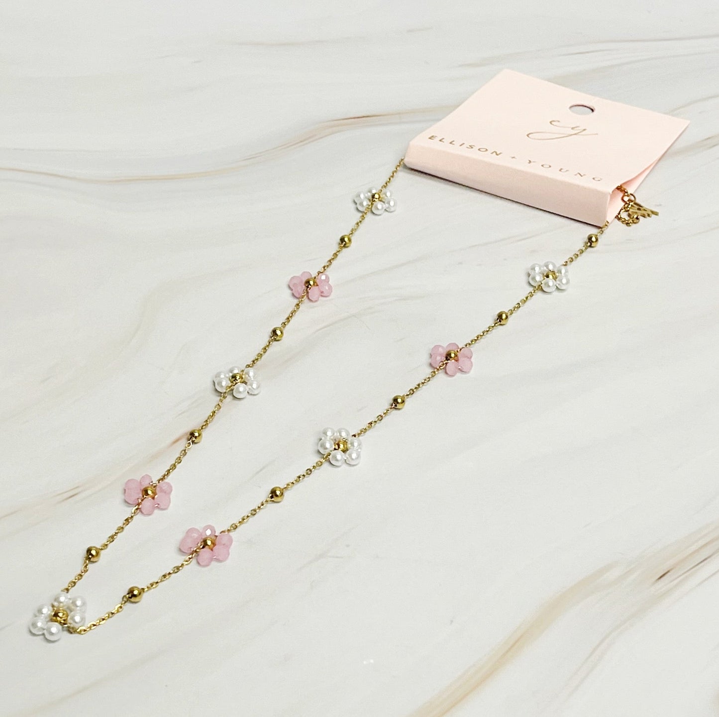 Pearl And Glass Bead Flower Necklace by Ellisonyoung.com