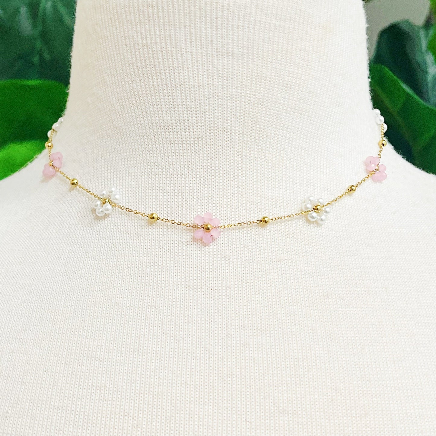 Pearl And Glass Bead Flower Necklace by Ellisonyoung.com