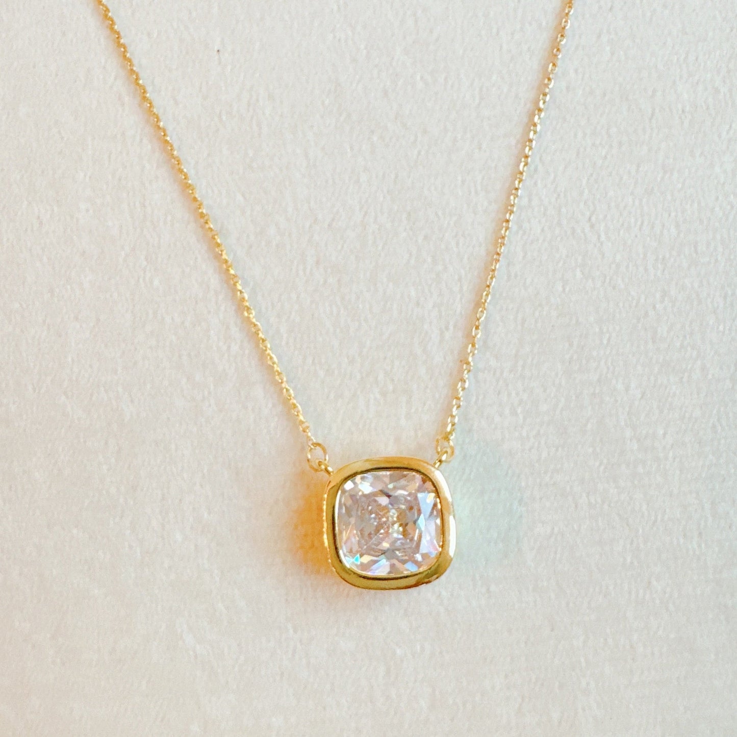 Cushion Cut Bezel Diamond Necklace by Ellisonyoung.com