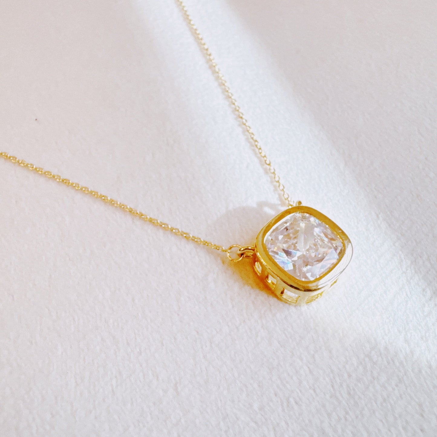 Cushion Cut Bezel Diamond Necklace by Ellisonyoung.com