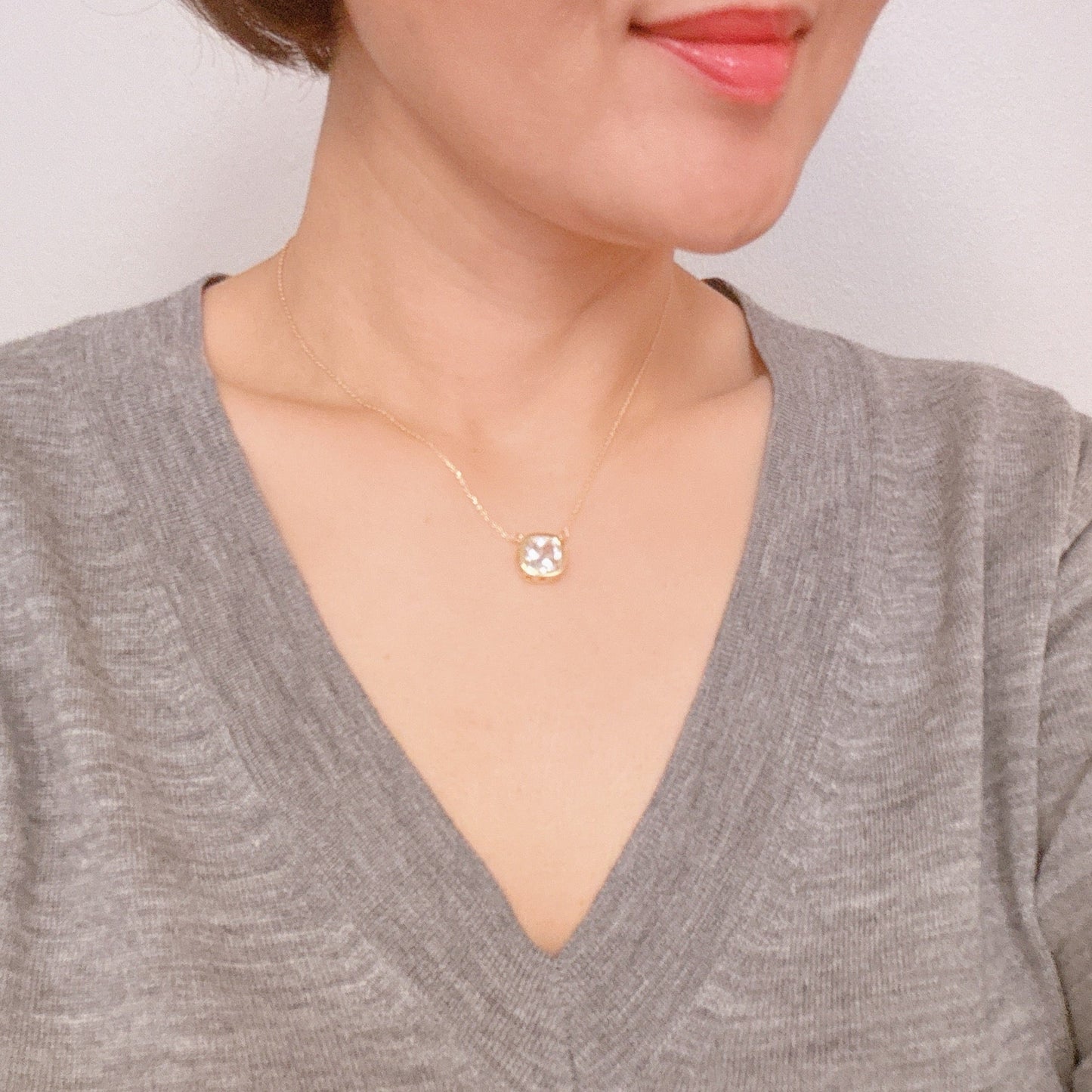 Cushion Cut Bezel Diamond Necklace by Ellisonyoung.com