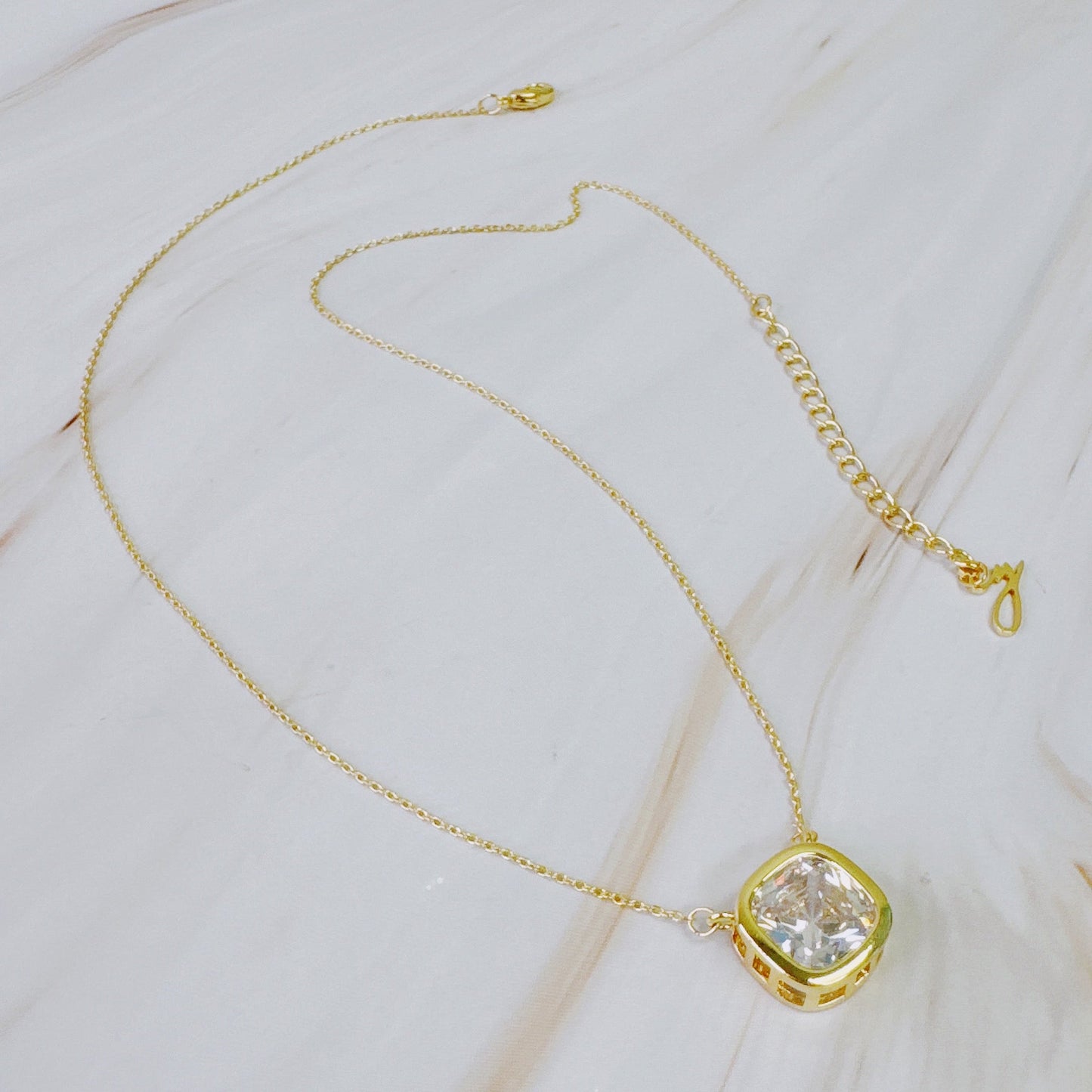 Cushion Cut Bezel Diamond Necklace by Ellisonyoung.com
