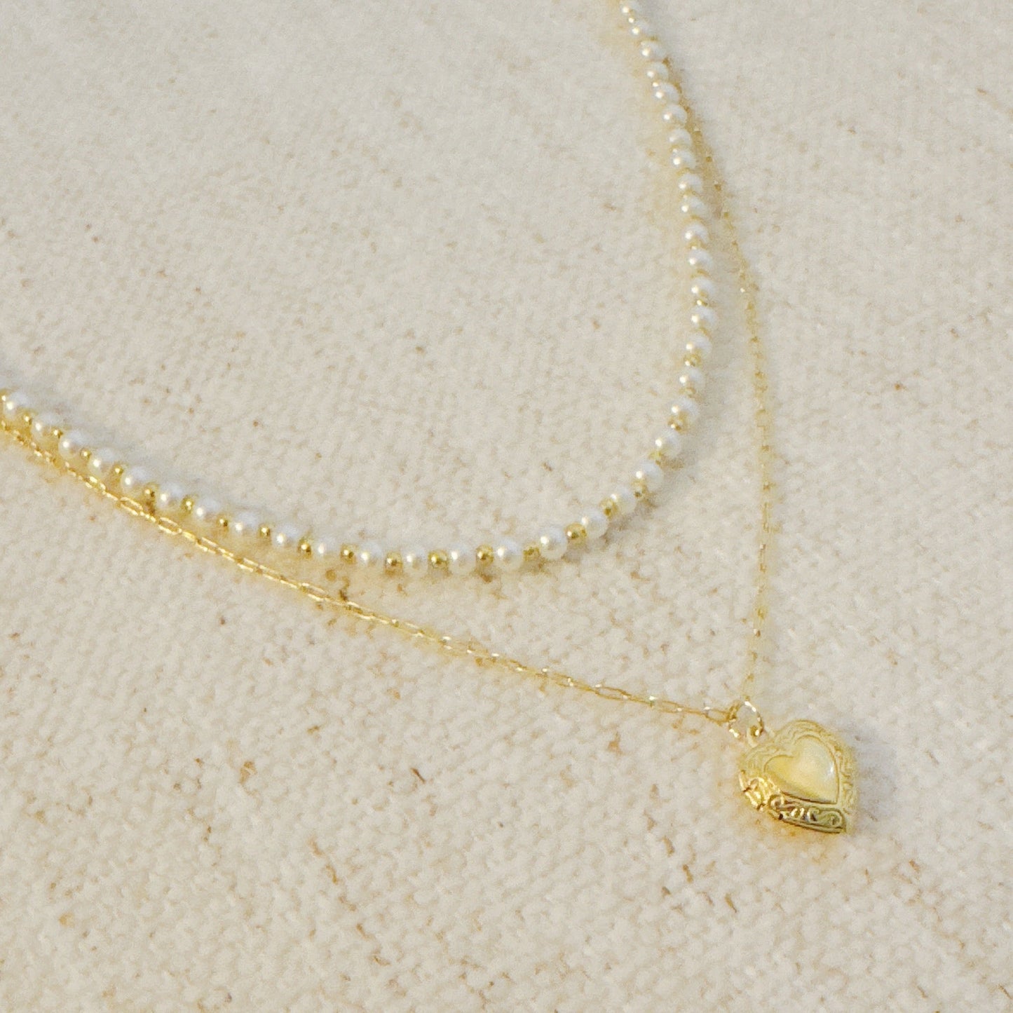 Pearls And Heart Locket Layered Necklace by Ellisonyoung.com