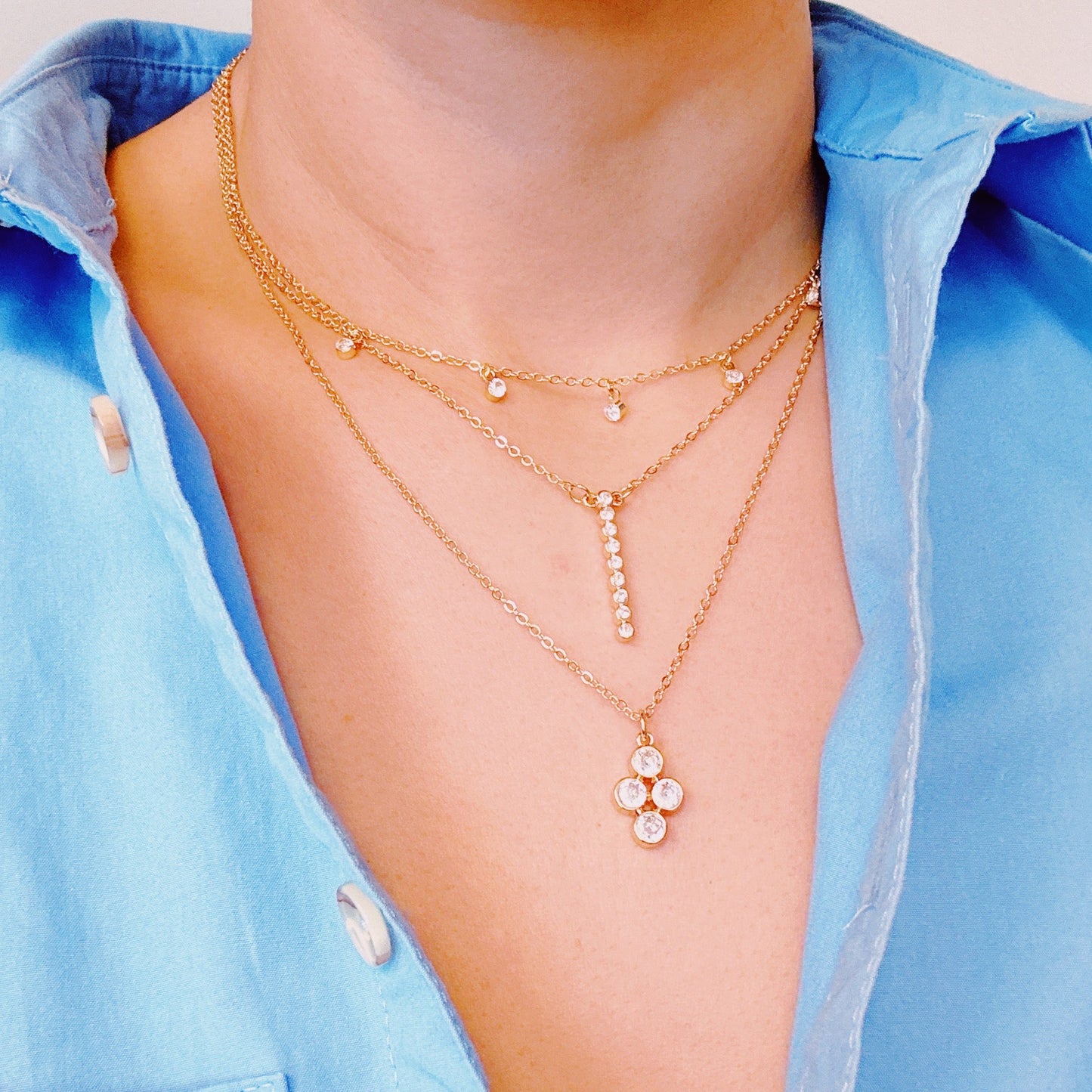 Bezel Crystals Layered Chain Necklace by Ellisonyoung.com