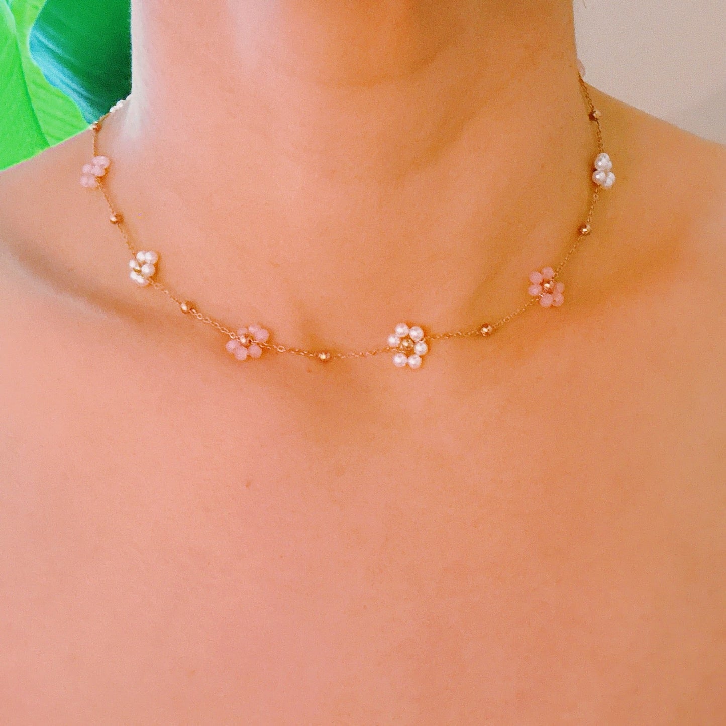 Pearl And Glass Bead Flower Necklace by Ellisonyoung.com