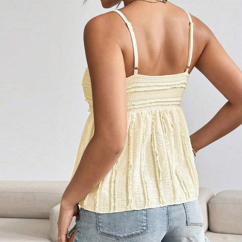 Summer European And American Vest Pleated Solid Color Top