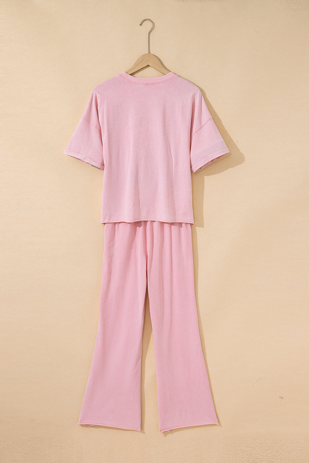 Light Pink Acid Wash Star Patched Rolled Trim Pants Set