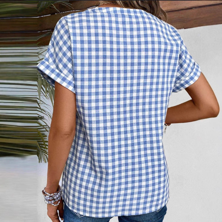European And American Retro Loose V-neck Plaid Overshirt
