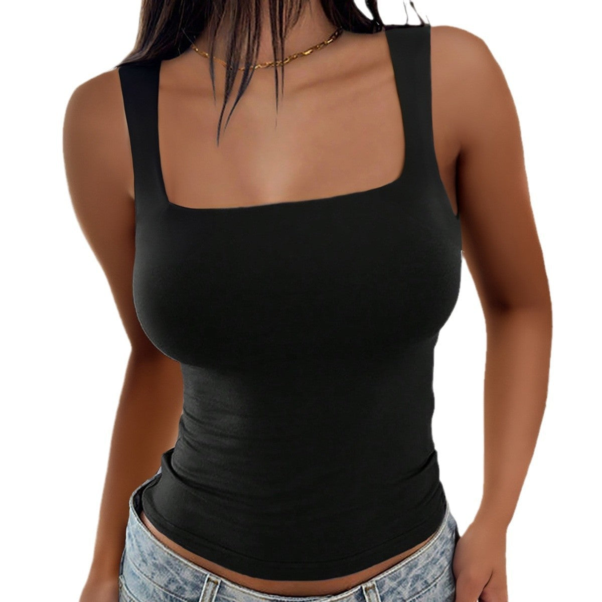 Short Square Collar Solid Color Sling Basic Outer Vest