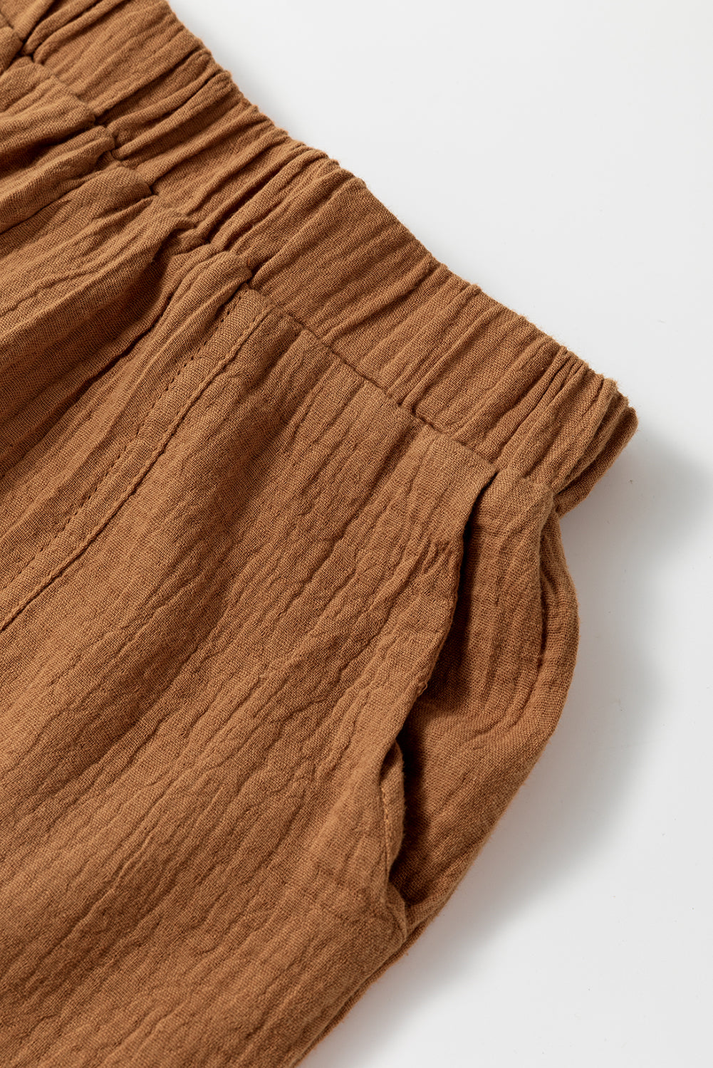 Chestnut Crinkle Textured Polo Shirt and High Waist Shorts Set