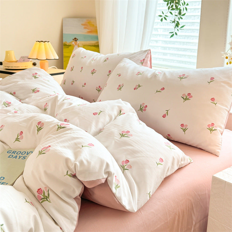 Super Soft Glutinous Clouds Cotton Four-piece Set Washed