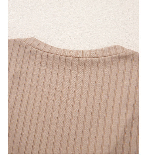 Straw Yellow Ribbed Knit V Neck Long Sleeve Slim Fit Top