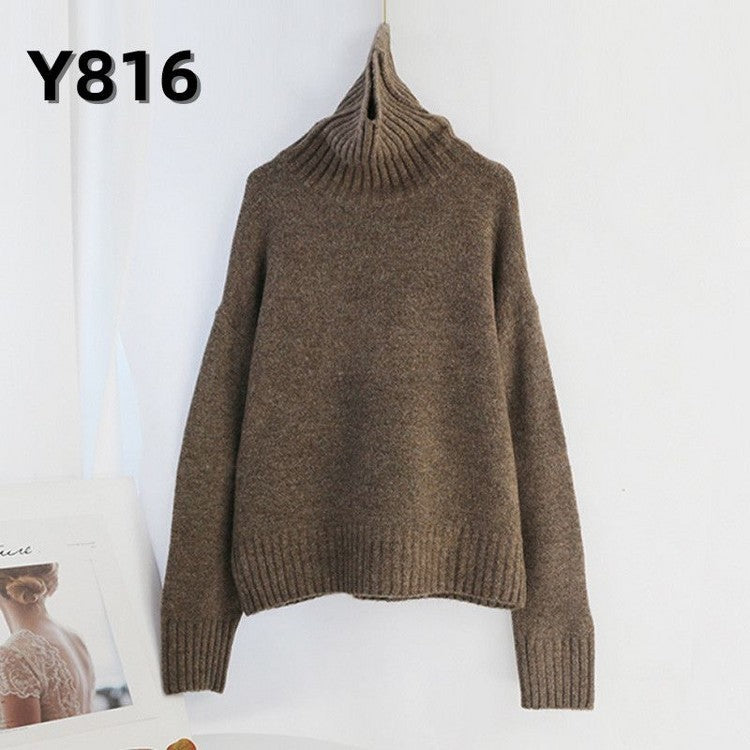 Women Knitted Turtleneck Sweater Pullover Jumper Batwing Top