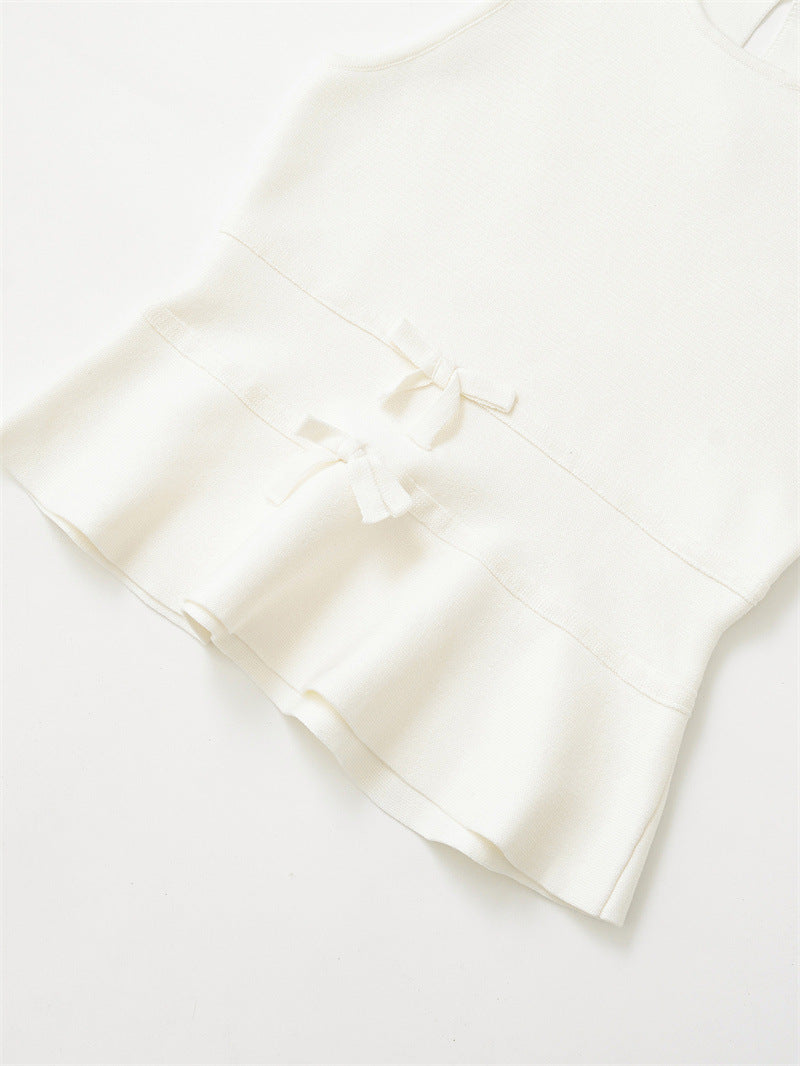Women's Short Skirt Bowknot Decoration Knitted Top