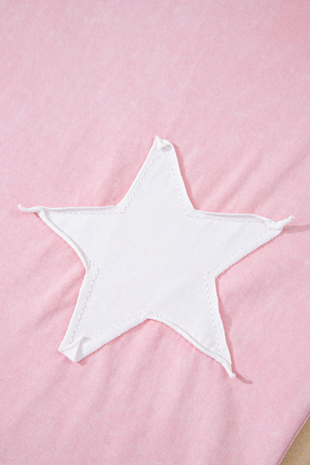 Light Pink Acid Wash Star Patched Rolled Trim Pants Set