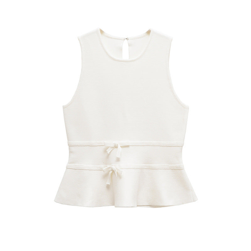Women's Short Skirt Bowknot Decoration Knitted Top