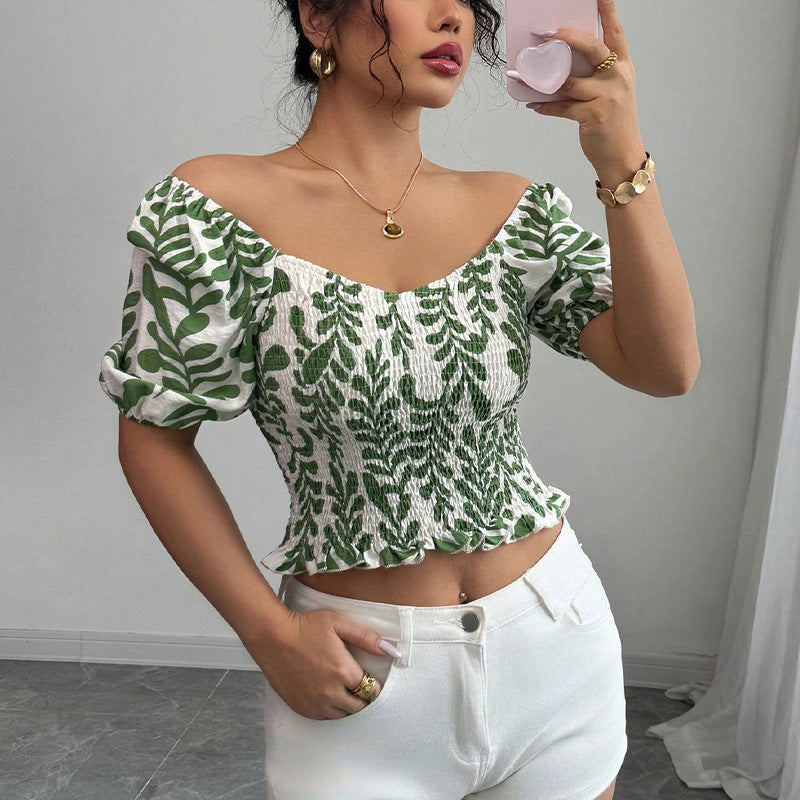 Women's Short Shirt Smocking Slim Top
